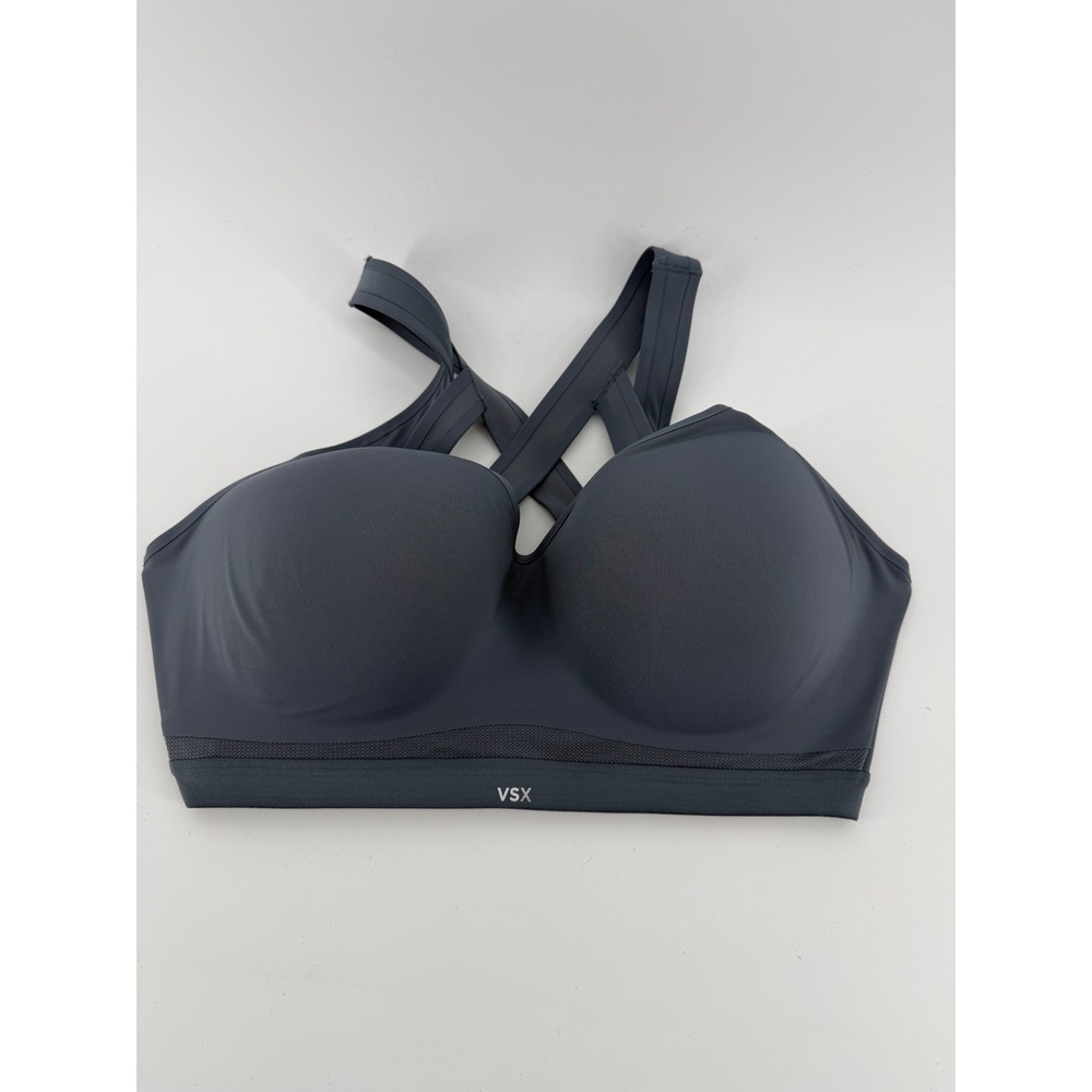 Victoria's Secret VSX Incredible Plunge Sports Bra 36DDD Gray Strappy Activewear